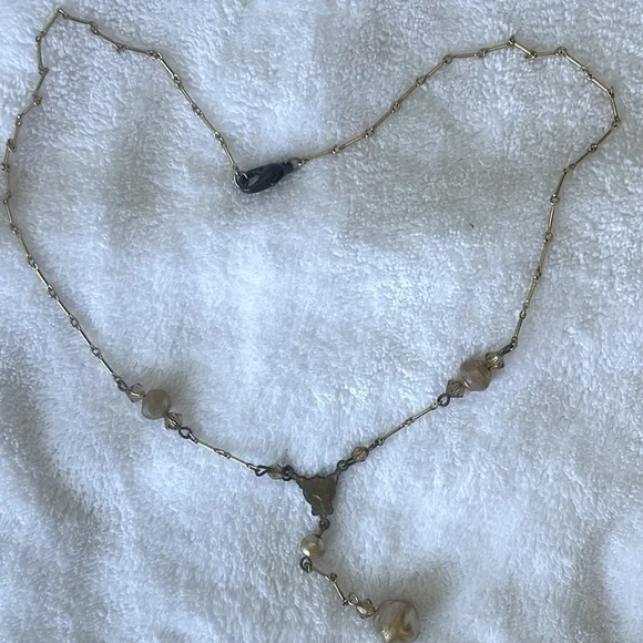 Simulated Pearl & Crystal Necklace - Picture 8 of 8